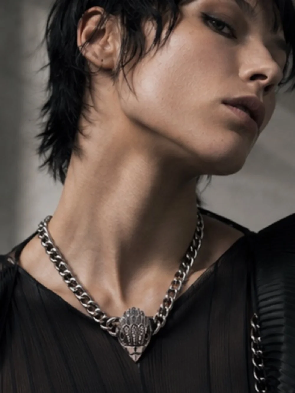 Silver Sculptural Chain Necklace Gothic Luxe Statement Jewelry